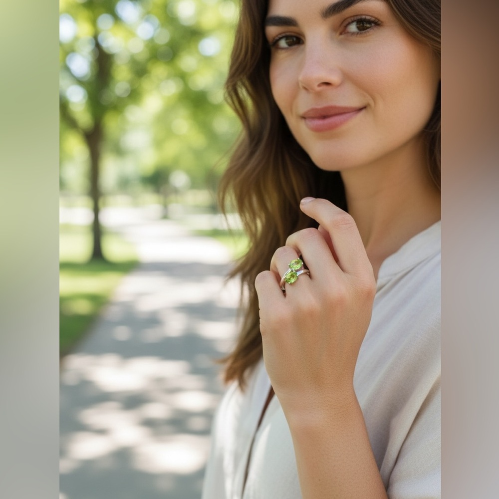 Chic Silver Ring with Vibrant Green Stones